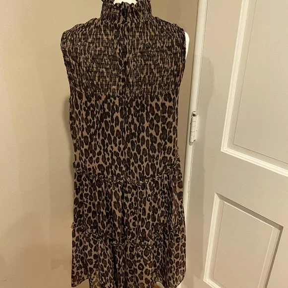 Leopard Dress Halter Ruffle Animal Print Just Taylor Size M Tiered Lined Brown - Picture 4 of 4